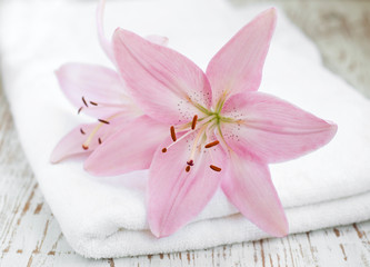 Fototapeta na wymiar Spa Towel with flower
