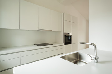 interior new house, modern white kitchen