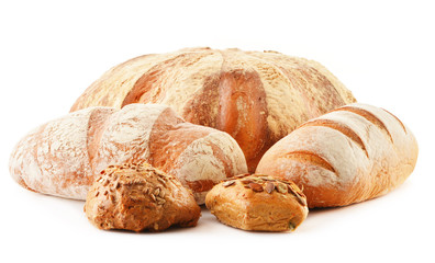 Composition with loafs of bread isolated on white