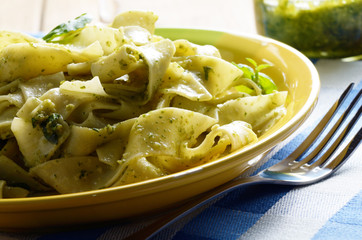 Pasta pesto closeup