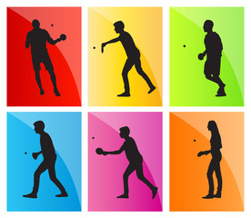 Table tennis player silhouette ping pong set vector background