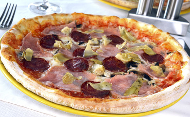 pizza with ham and salami