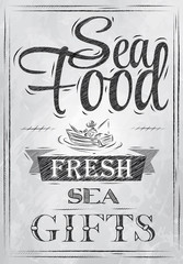 Obraz premium Poster Sea food fresh sea gifts charcoal on board