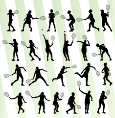 Tennis players silhouettes vector background concept set