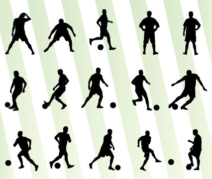 Soccer football player silhouette vector background set