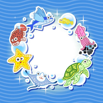 Decorative frame for photo with tropical bright fishes