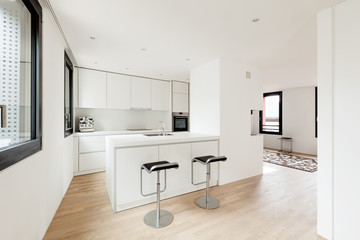 interior new house, modern white kitchen