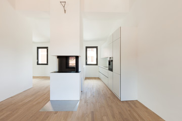 Fototapeta na wymiar interior new house, room with fireplace