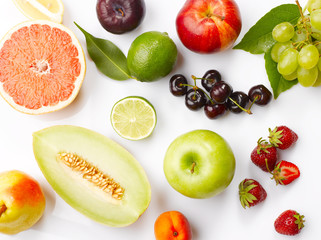 Various Fruits On White