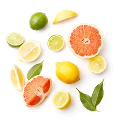 Foto op Plexiglas Various Citrus Fruits On White © gzorgz