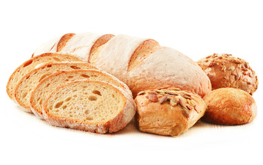 Composition with loafs of bread isolated on white