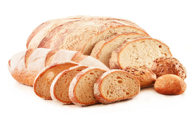 Composition with loafs of bread isolated on white