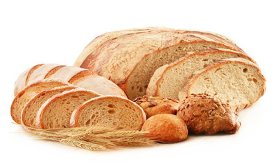 Composition with loafs of bread isolated on white