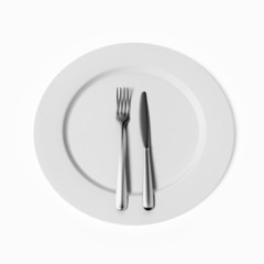 Fork, knife and plate