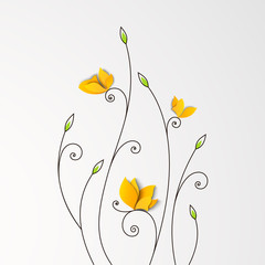 Floral background with paper butterflies