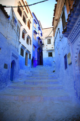 Stairs of moroccan blue town Chefchaouen medina