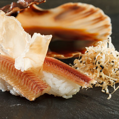 sushi with soy sauce