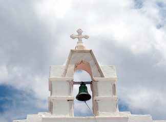 Fototapeta premium Belfry at blue sky on Mykonos island, Greece