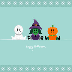 Fototapeta premium Halloween Mummy, Witch & Pumpkin Retro Dots