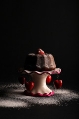 Chocolate Mini Pound (Bundt) Cake with Strawberry and Icing Suga