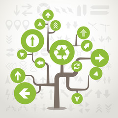 Abstract green tree with different arrows