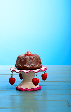 Chocolate Mini Pound (Bundt) Cake with Strawberry and Icing Suga