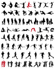 Big and different set of people silhouettes 2, vector