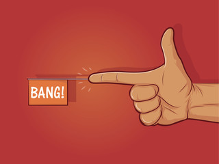 Illustration of a gun hand gesture with "bang" flag