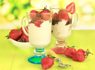 Delicious strawberry desserts in glass vase