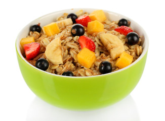 Oatmeal with fruits isolated on white