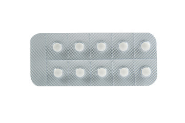 White tablet in transparent blister pack