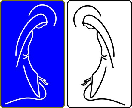kneeling mary line art on blue background clip art preview