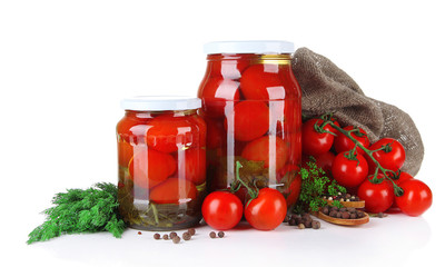 Tasty canned and fresh tomatoes, isolated on white