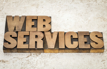 web services text  in wood type