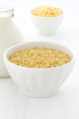 Gourmet macaroni and cheese ingredients.