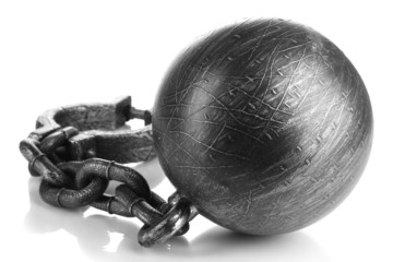 Ball and chain isolated on white