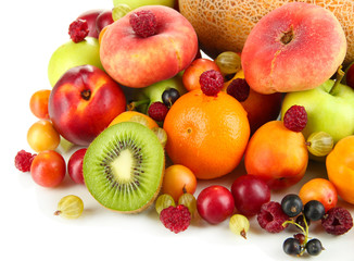 Naklejka na ściany i meble Assortment of juicy fruits, isolated on white