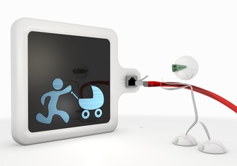 baby buggy symbol with futuristic 3d character