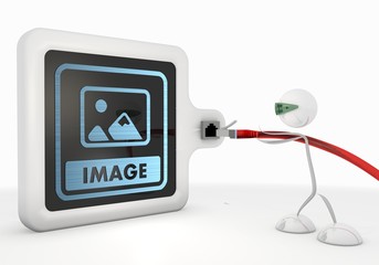 3d render of a cute image icon with futuristic 3d character
