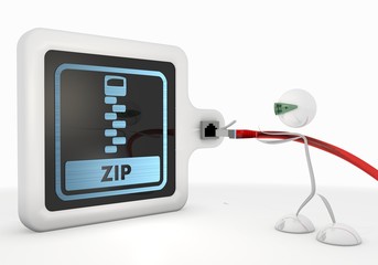 zip file symbol with futuristic 3d character
