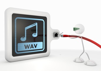 3d render of a cute wav icon with futuristic 3d character