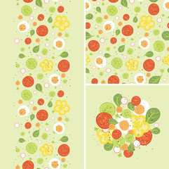 Vector eggs and salad set of seamless pattern and borders with
