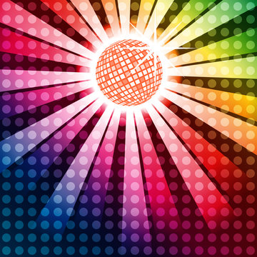 Discoball with funky rainbow background, EPS10 Vector