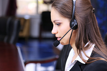 Call center operator at work.