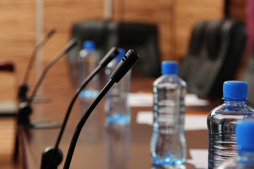 Table in meeting room close-up