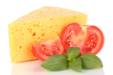 Cheese,basil and  tomato isolated on white