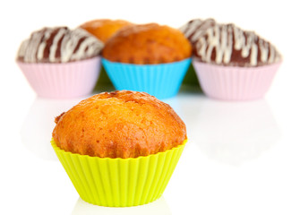 Sweet cupcakes on white table