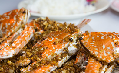 Fried crabs with garlic and rice