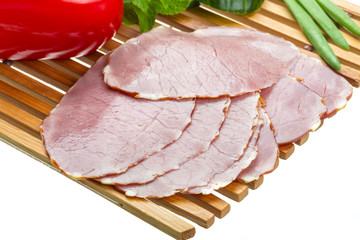 Ripe fresh ham with vegetables