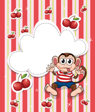 A stationery with cherries and a playful monkey